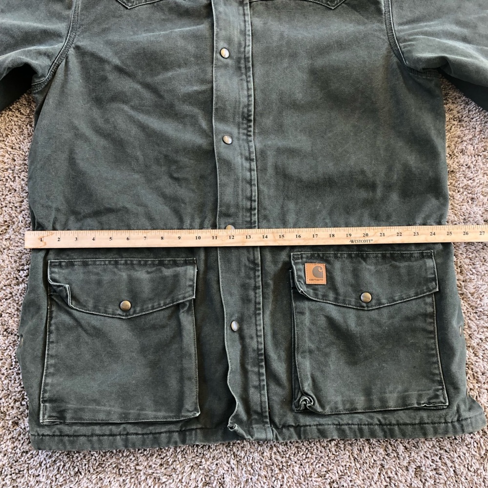 Carhartt Olive Green Canvas Barn Coat with Brown Corduroy Collar - Picture 12 of 12
